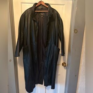Vtg Pelle New York - Milano Black Long Leather Men’s Coat, Sz L